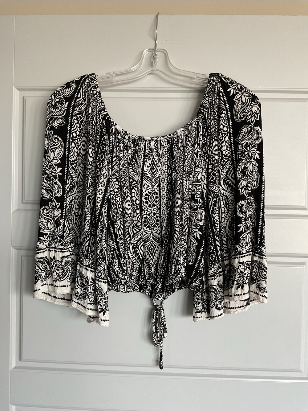 Angie Paisley Print Bell Sleeve Peasant Blouse - Picture 3 of 4